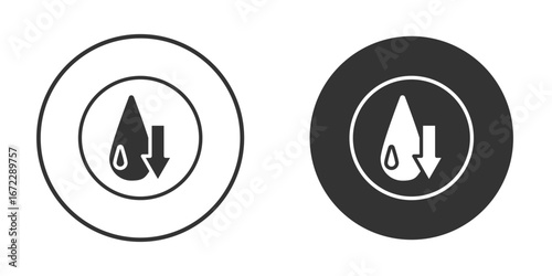 Crude oil barrel price falling down icon pictogram. Vector outline illustration isolated on white background.
