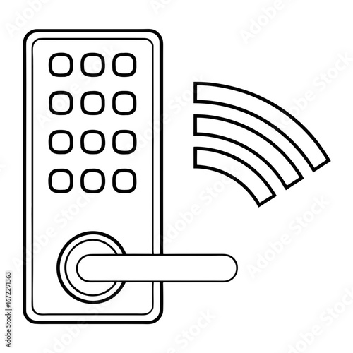 Smart Lock Security Illustration: a digitally crafted image showcases a sleek, smart lock, integrated with modern technology, with wireless communication symbols radiating outwards, signifying secure.