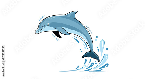 A graceful dolphin leaping joyfully out of the clear blue ocean water