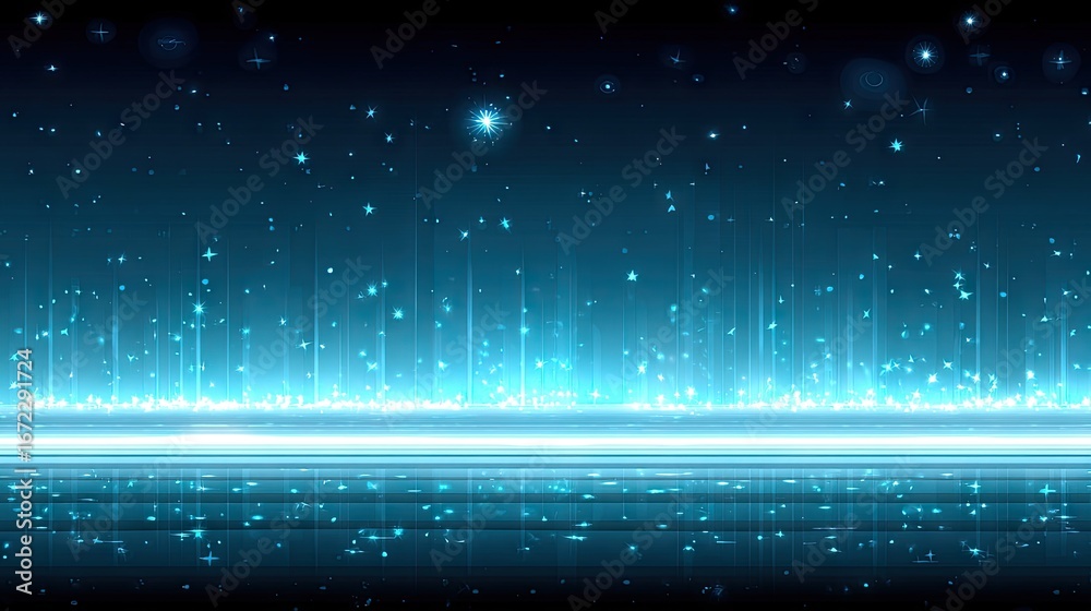 Obraz premium Teal glowing light effect with sparkling particles.