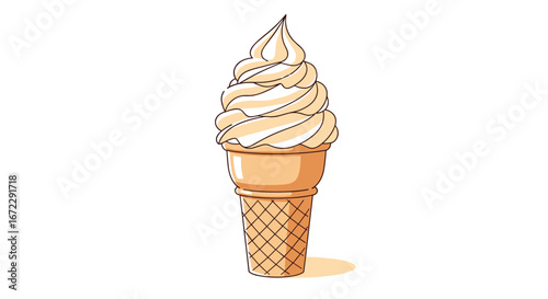 Delicious creamy vanilla swirl soft serve ice cream cone enjoyable summer treat refreshing cold dessert