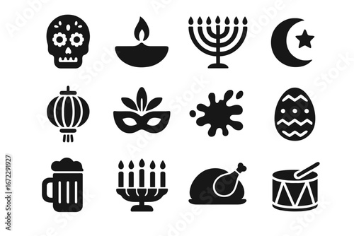 global celebration icons set
