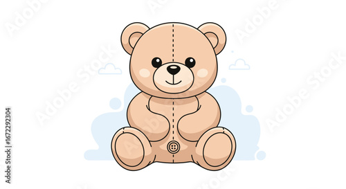 Adorable cartoon teddy bear sitting with cute eyes and soft fur