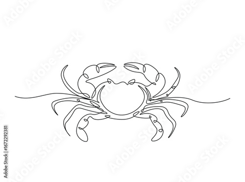 Crab outline illustration. Continuous line art drawing of sea crab. Editable stroke.