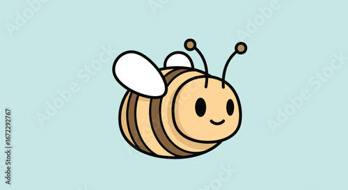 A cute cartoon bee flying in a bright blue sky with white wings