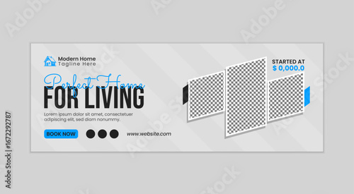 Real Estate Facebook Cover Template | Modern Property Web Banner Design | House & Apartment Sale Promotion