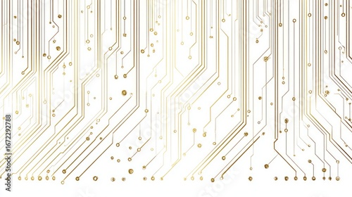 Intricate gold circuit board design on white background.