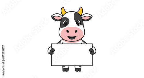 Cartoon Cow Mascot Holding a Blank Sign A Whimsical Illustration for Your Message
