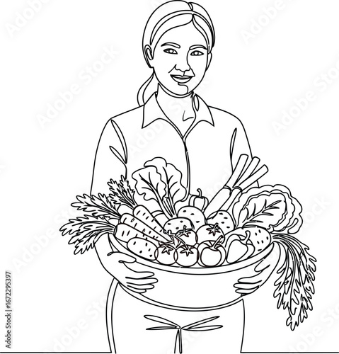 Woman holding vegetables carrots tomatoes potatoes healthy food organic farm fresh