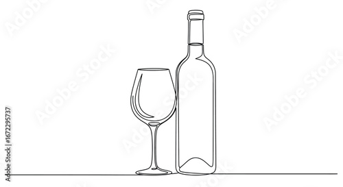 Wine bottle glass drink alcohol beverage line art minimal drawing design