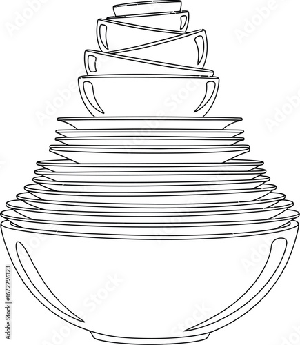 Stacked dishes plates bowls kitchenware tableware dinnerware crockery utensils clean