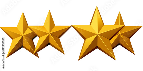 Golden stars are a classic symbol of success, celebration, and holiday decoration, often depicted as shiny, five-pointed icons on a white background