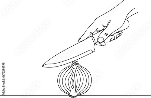Onion cutting knife hand food cooking vegetable preparation kitchen chef