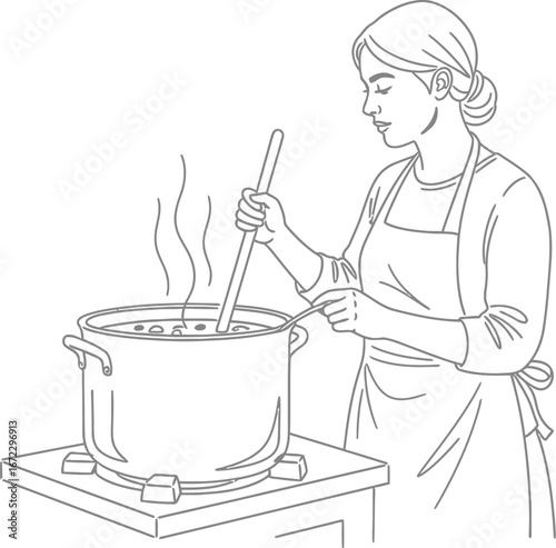 Woman cooking stirring pot food preparation kitchen home chef recipe meal cook