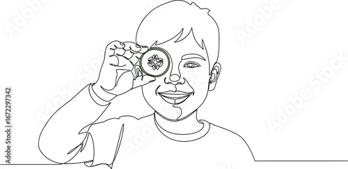 Boy cucumber eye line art healthy food drawing kid vegetable wellness fun
