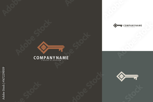 Geometric Key Logo Design for Security and Real Estate.