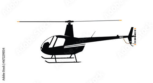 Black silhouette of a helicopter with skis on a white background