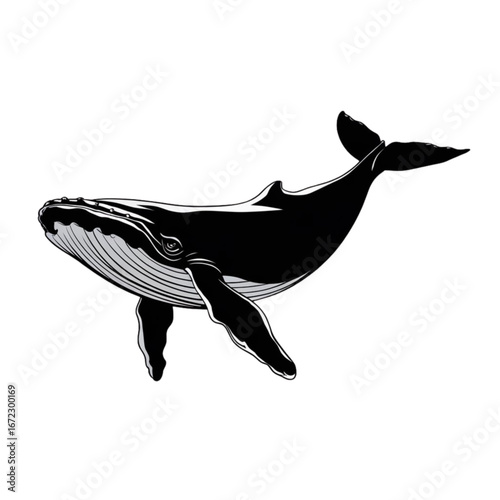 Elegant illustration of a majestic whale swimming gracefully in the deep ocean waters marine life