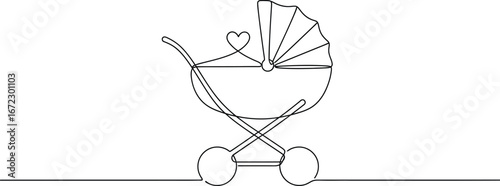 Baby stroller carriage newborn infant child pram line art drawing minimal cute