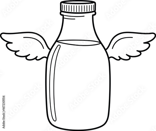 Milk bottle with wings dairy product food beverage cartoon illustration fly air 75