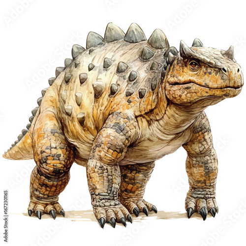 Ankylosaurus, watercolor vector, isolated on a white background.