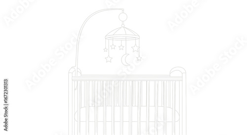 Baby crib nursery mobile stars moon infant sleep dream newborn child lineart