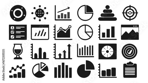 Collection of business and data analysis icons charts graphs