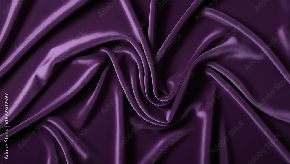 Obraz premium A luxurious dark purple velvet fabric background with soft folds and deep shadows, smooth, rich, and elegant texture perfect for jewelry, fashion, or luxury mockups.