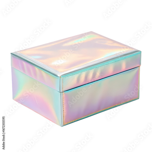 Iridescent Gift Box Pastel Holographic Packaging on transparent background