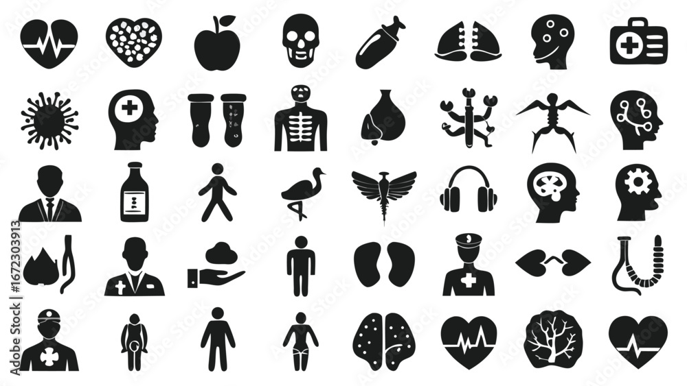 Fototapeta premium Medical health science biology and human body icons vector