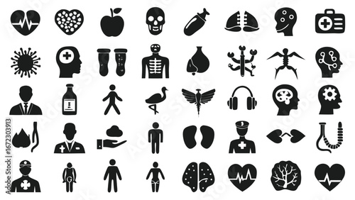 Medical health science biology and human body icons vector