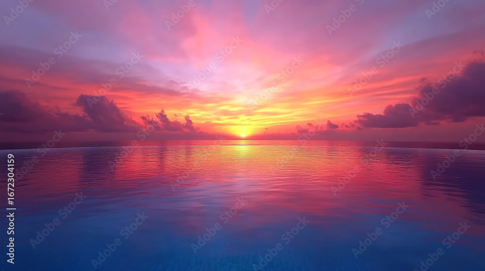 Fototapeta premium Sunset Maldives scenery landscape outdoors horizon ocean tranquil colorful sky reflection