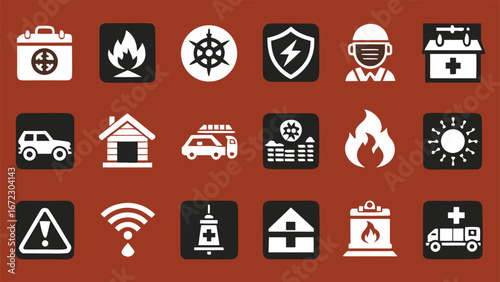 Medical kit fire shield safety worker ambulance house building sun warning signal
