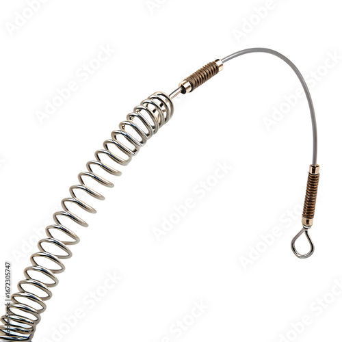Metal Coil Spring Cable Industrial Component Closeup on transparent background