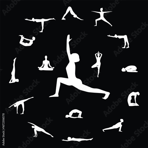 Yoga Pose Silhouette Circle Set
