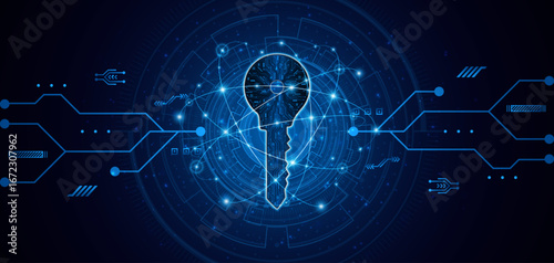 technology circuit board key icon. Cyber ​​data security and privacy concept. modern technology innovation concept background	