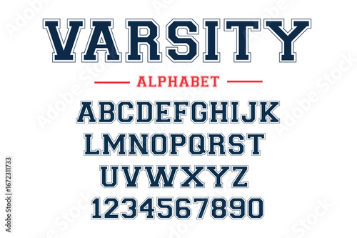 Classic college font. Vintage sport font in american style for football, baseball or basketball logos and t-shirt. Athletic department typeface, varsity style font. Vector
