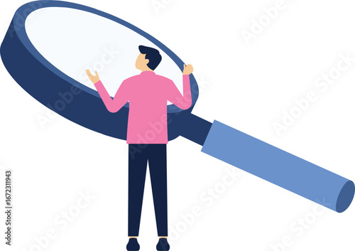Businessman doing research with a magnifying glass

