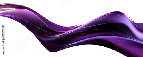 Liquid glass flows on a transparent background in the form of a transparent, iridescent, shiny, wide purple, lilac wave. For designers, marketers. Popular image, illustration, object.