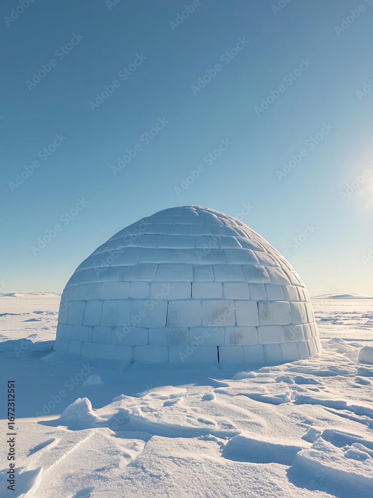 Obraz premium Traditional Igloo Made of Snow Blocks in Winter Landscape