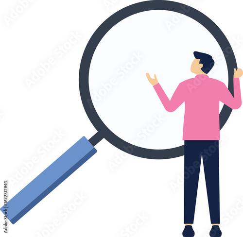 Businessman doing research with a magnifying glass

