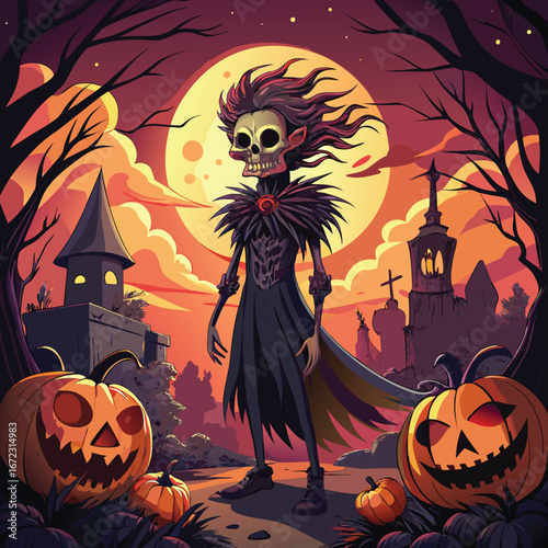 Chilling halloween illustration with spooky elements and vibrant colors