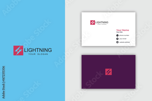 Modern Business Card Design with Lightning Bolt Logo.