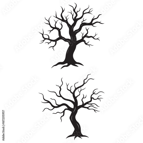 Silhouettes of bare trees, perfect for Halloween and spooky themes