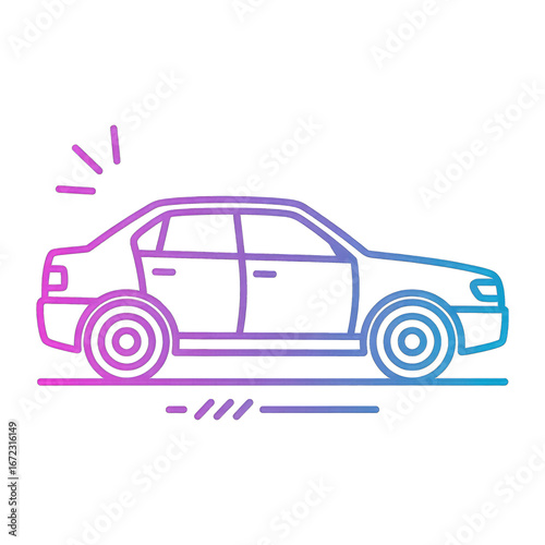 Gradient outline of a car isolated on transparent background, car icon