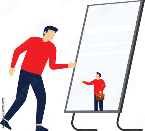 The businessman in the mirror has become small

