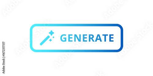 A blue button featuring the word generate alongside a small magic wand icon symbolizing creativity.