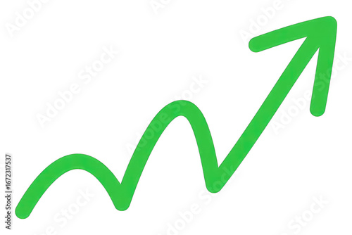 Green upward trending graph line isolated on transparent background