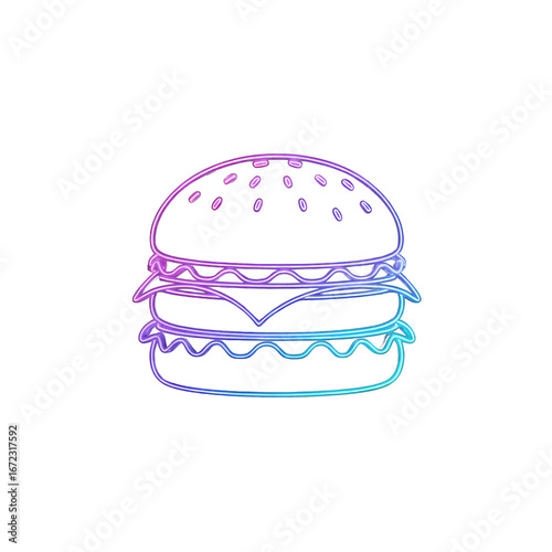 Outline of a hamburger with colorful gradient lines isolated on transparent background