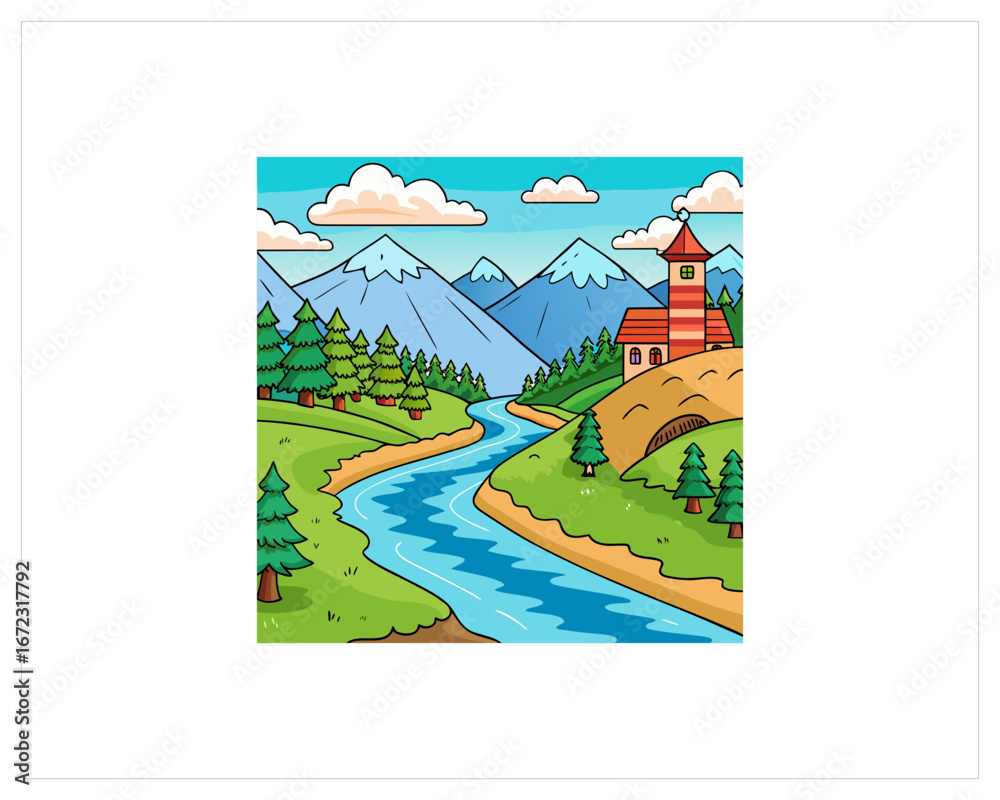 Fototapeta premium River Vector, River Cartoon vector Free SVG Download